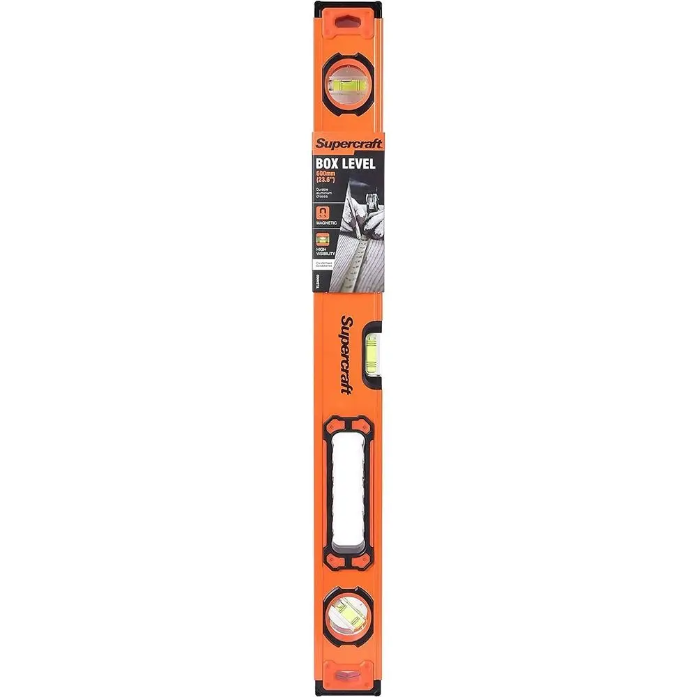 Supercraft Magnetic High Visability Box/Spirit Level Anodised Aluminium 600mm - Hardware