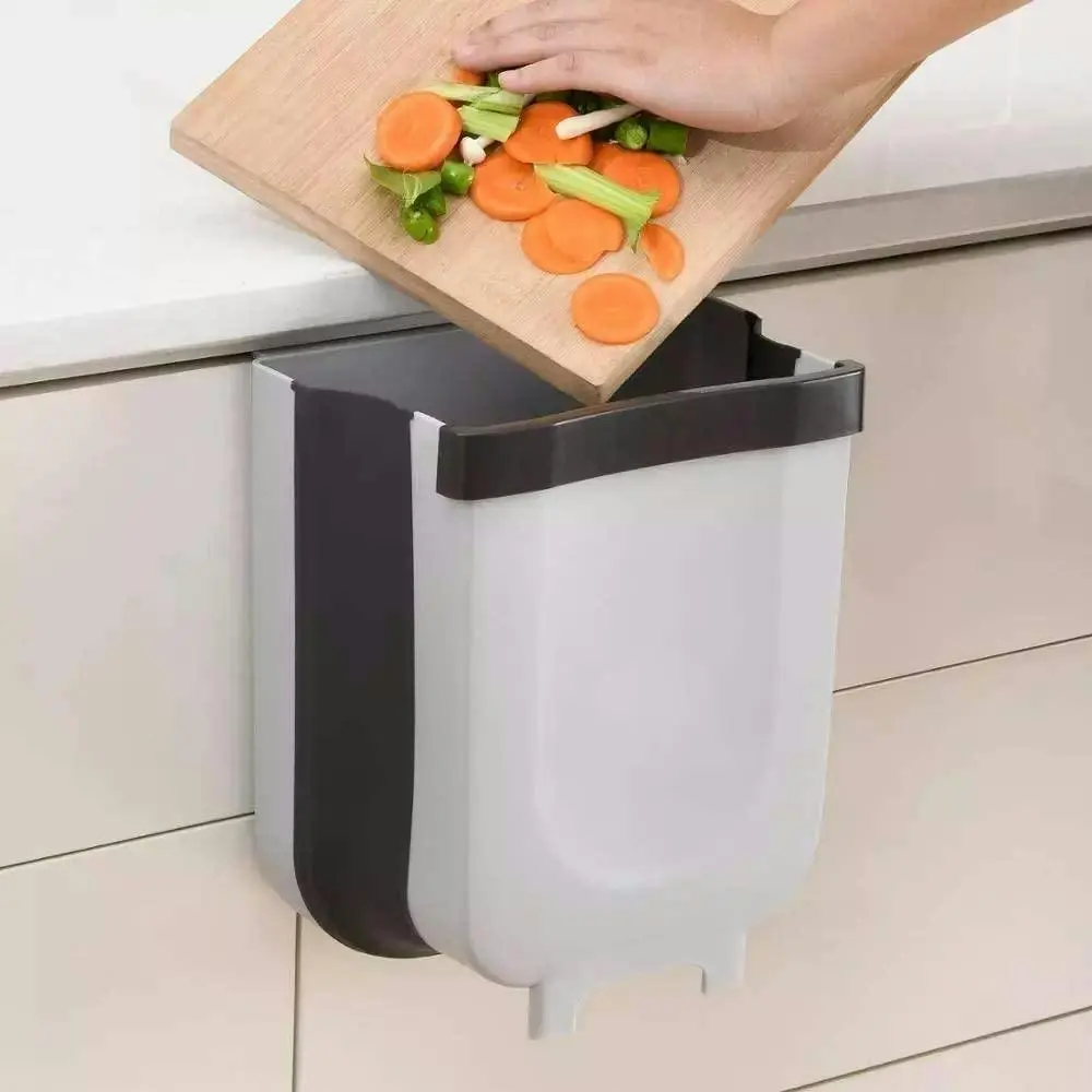 Hanging Trash Can Collapsible Small Garbage Waste Bin for Kitchen Cabinet Door (Grey) - Home & Garden