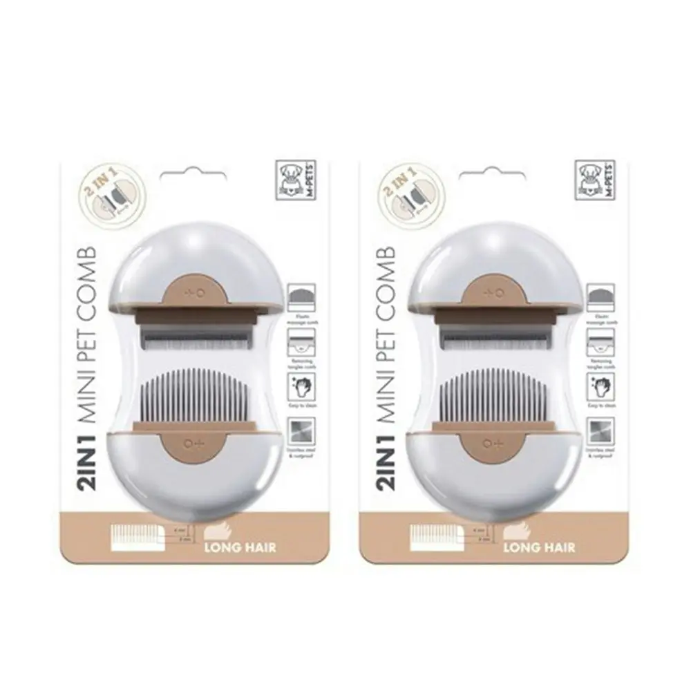 2x M-Pets 2-in-1 Mini Cat/Kitten Dog/Puppy Pet Comb Long Hair Grooming Tool BRWN