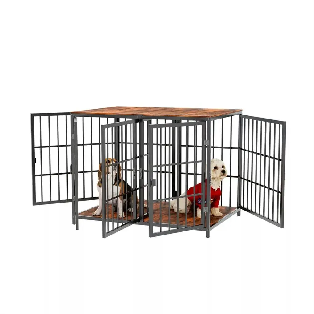 Fin 4 Doors Ultra Thicken Dog Crate Cage End Table Divided Dog Puppy Kennel F/ 2 Dog - Pets