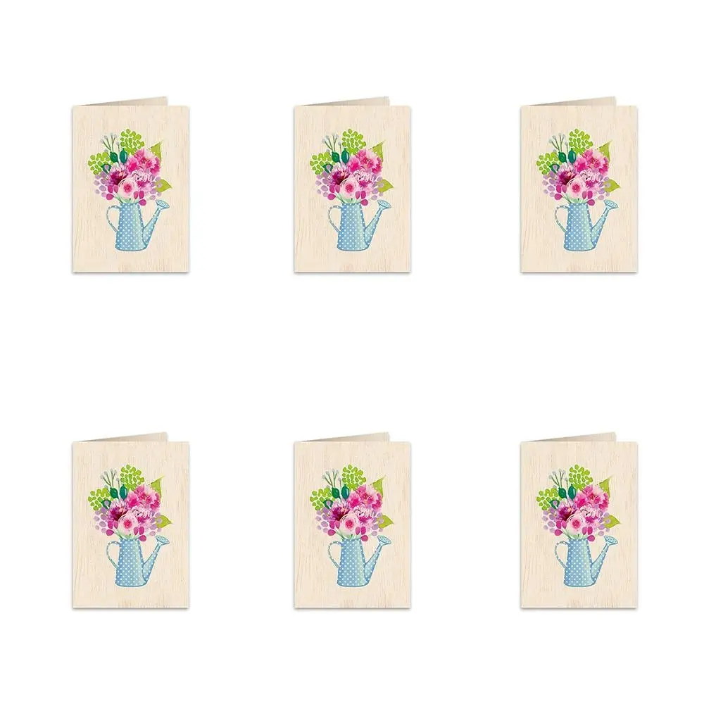 6x Cozywood Wooden Greeting Card 11x16cm Stationary w/ Envelope Watering Can - Hobbies