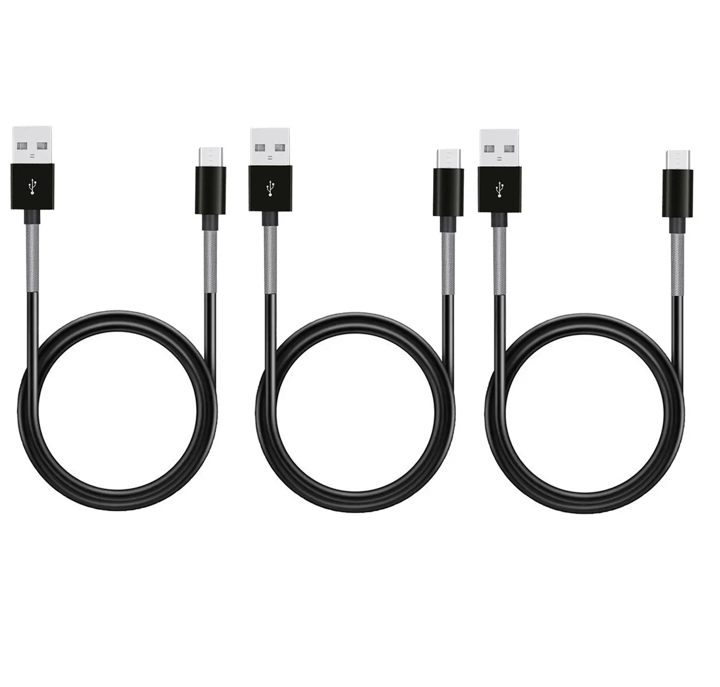3Pc 1M Usb Data Charge Cable Micro Usb Connector For Samsung Htc Metal Protected 3X - Electronics