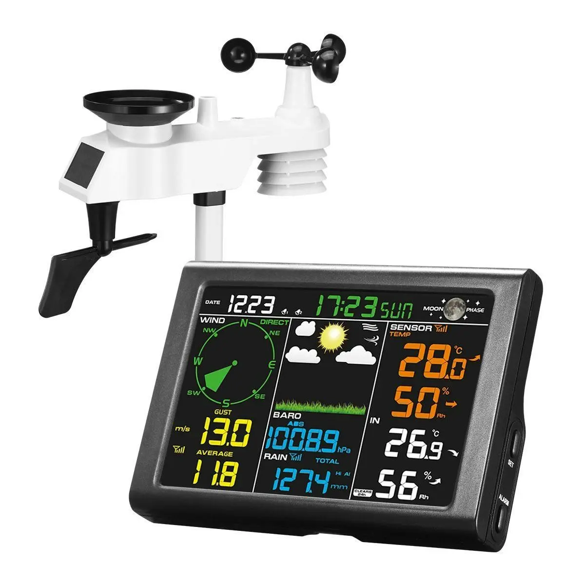 Maxkon Solar Powered Wireless Weather Station Rain Gauge Temperature Humidity Wind - Hardware