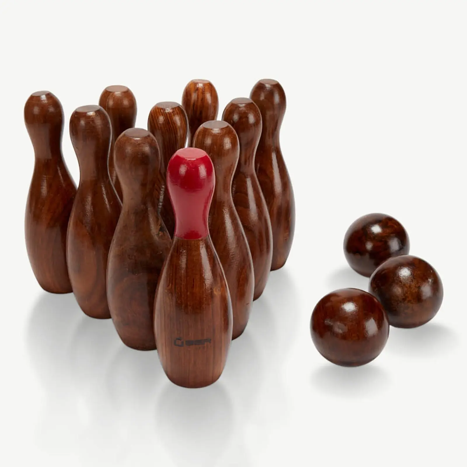 Uber Rosewood Deluxe 10 Pin Wooden Skittles Set. - Toys & Games
