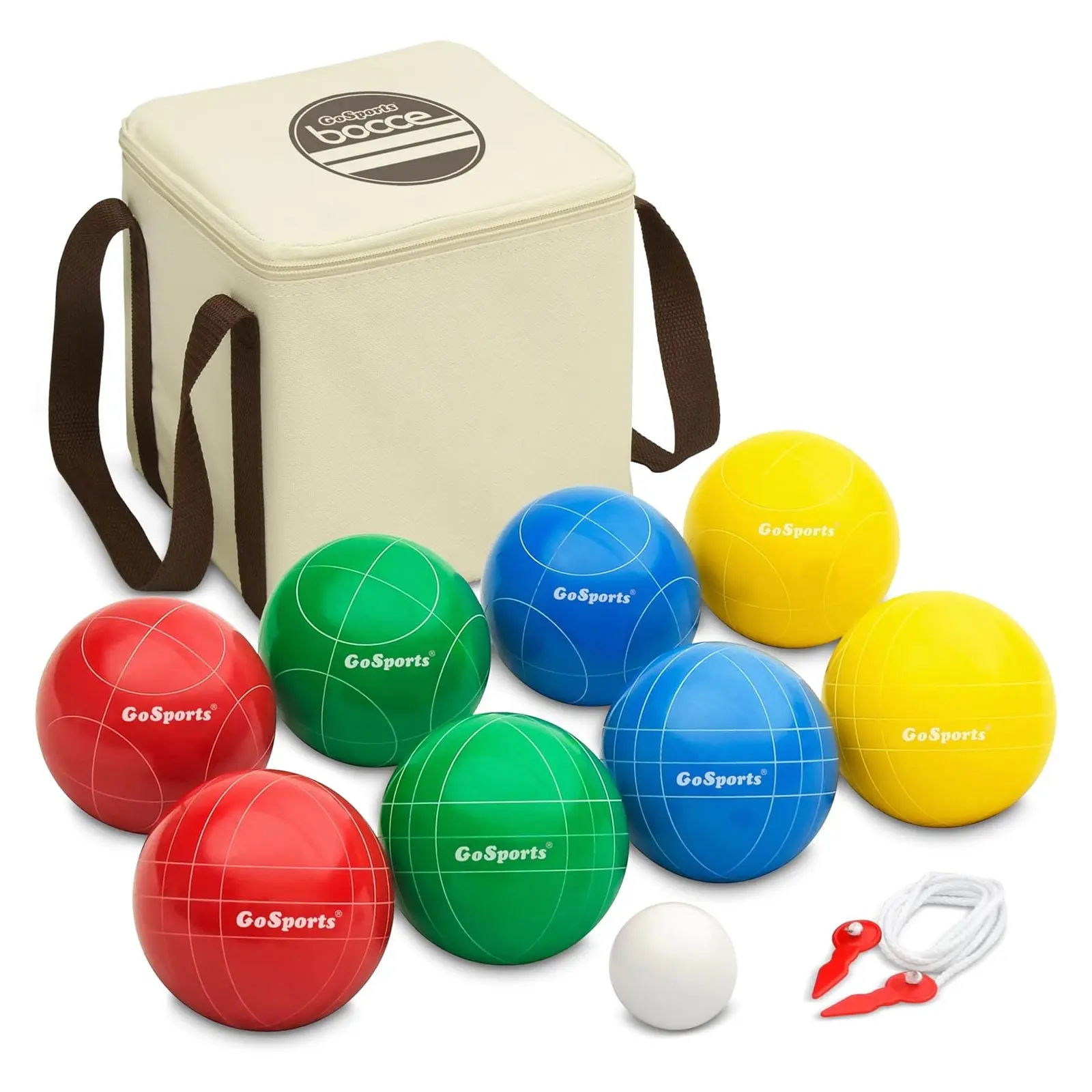 Backyard Bocce Set with 90mm Resin Balls, Pallino, Case and Measuring Rope. - Toys & Games