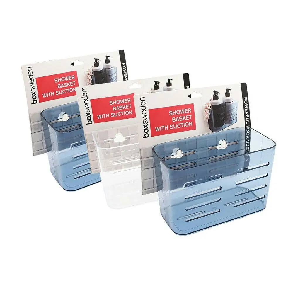 3x Boxsweden Bathroom Basket 18.5cm w/ Suction Shower Bathroom Organiser Asst. - Home & Garden