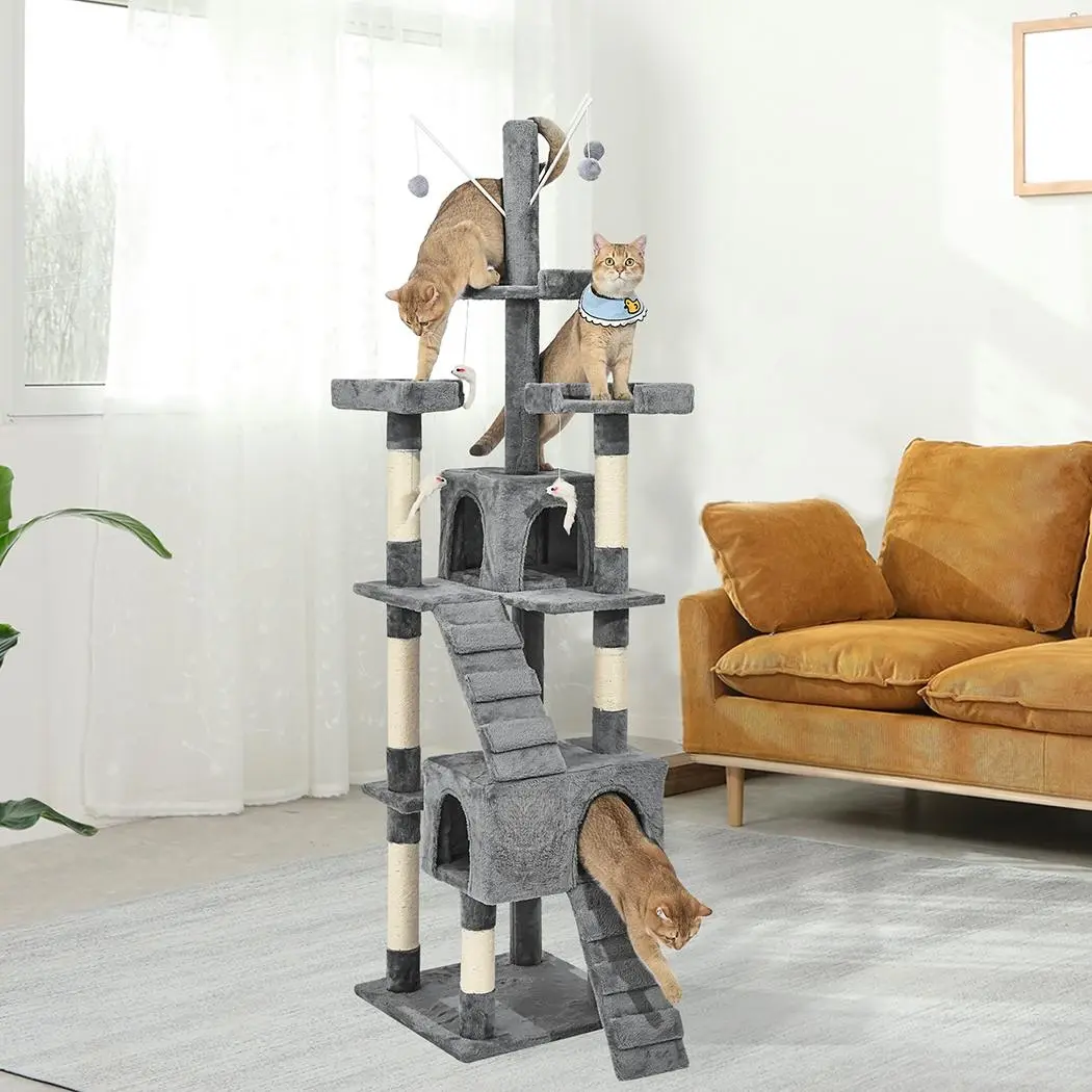 Pawz Cat Tree Scratching Post Scratcher Tower Condo House Furniture Grey 210cm - Pets