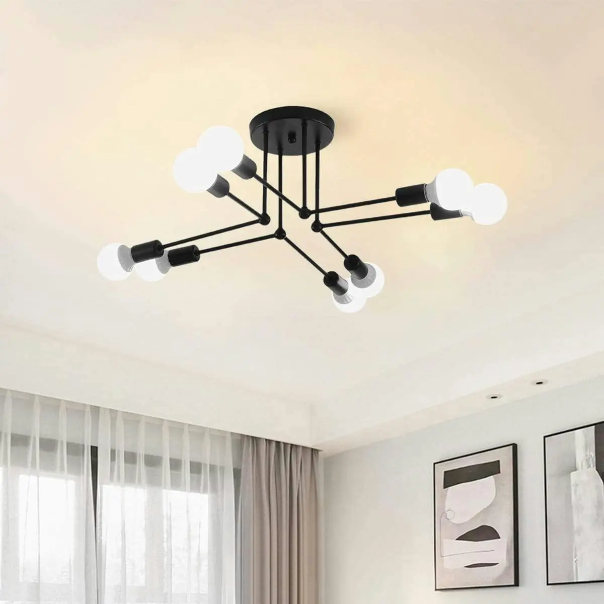 8 Lights, Semi Flush Mount Ceiling Light (Black) - Office