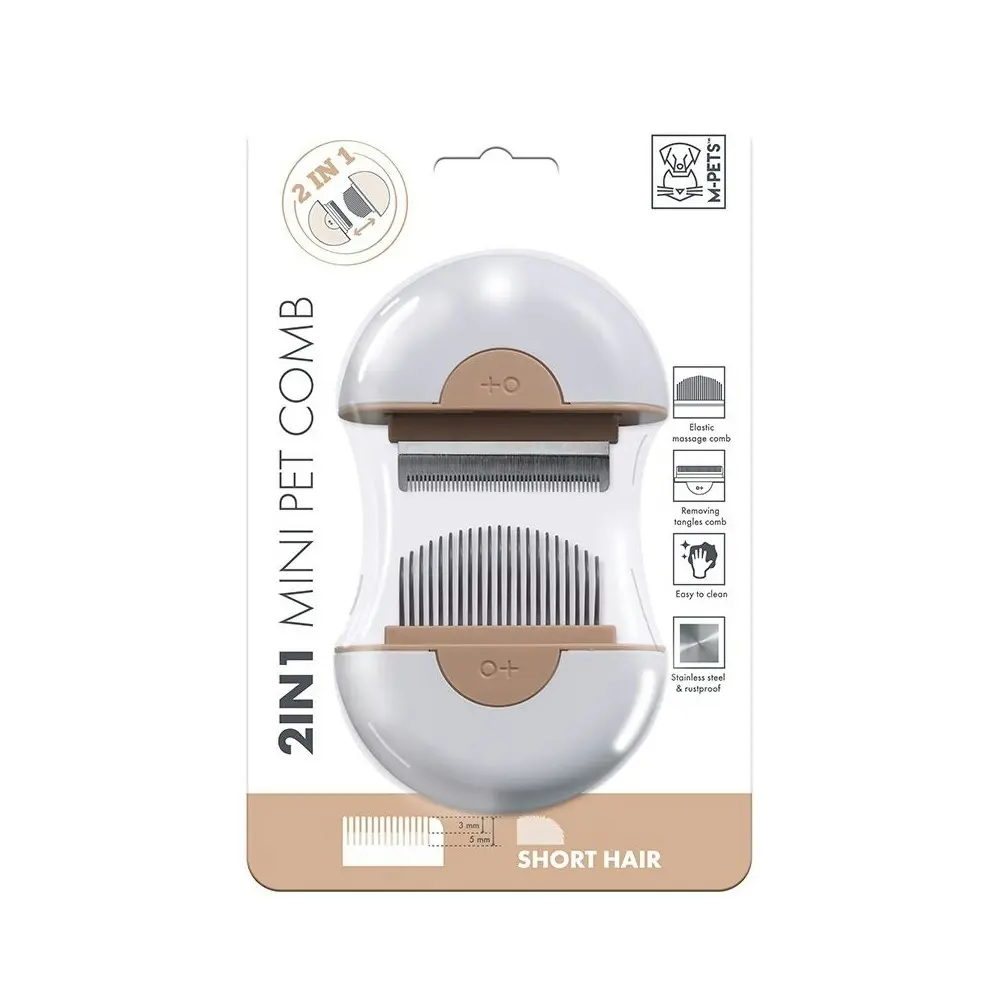 M-Pets 2-in-1 Mini Pet Cat/Kitten Dog/Puppy Comb For Short Hair Grooming Brown