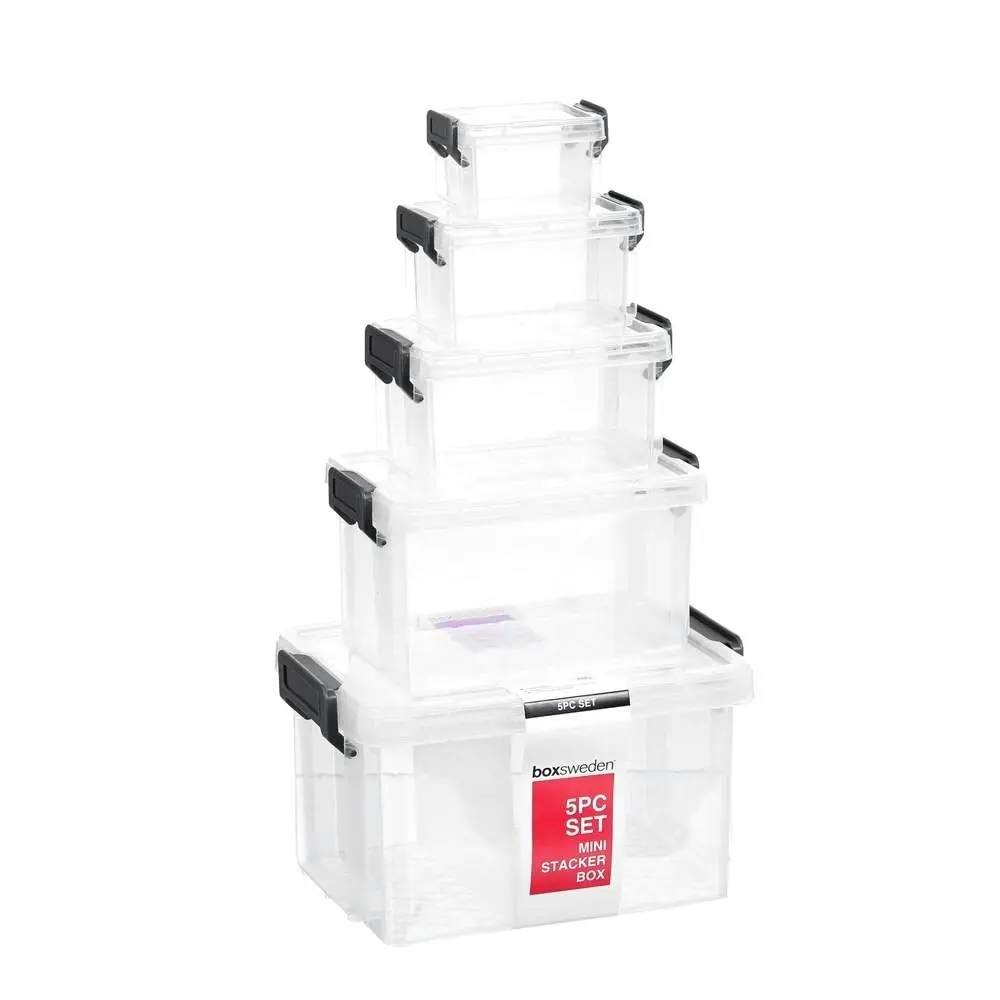 5PC Boxsweden Mini Stacker Box Set Storage Organiser Containers Holder Clear - Home & Garden