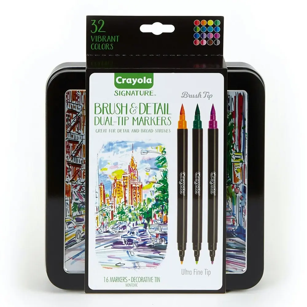 16pc Crayola Signature Brush & Detail Dual Tip Markers Art/Craft Stationery 9y+ - Hobbies