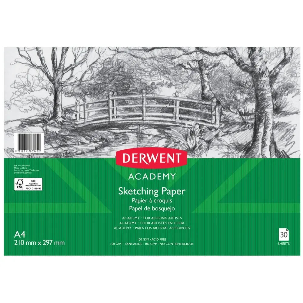 Derwent Academy Art/Craft Sketching Paper Pad A4 Landscape 30 Sheet 100Gsm - Office