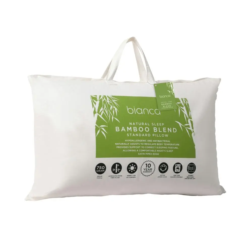 Bianca Natural Sleep Medium 750g Bamboo Blend Standard Pillow Rectangle White - Home & Garden