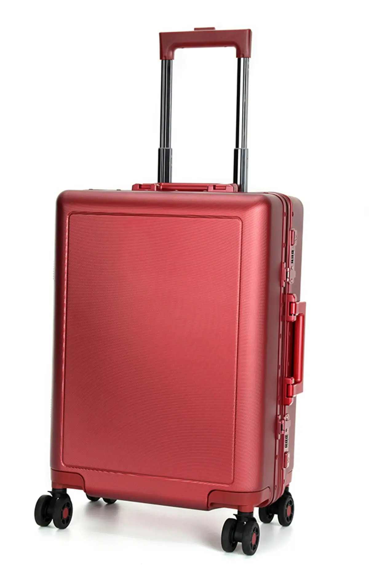 Suissewin Swiss Aluminium Luggage Suitcase Lightweight With TSA Locker 8 Wheels Carry on Hardcase SN7613A Red - Fashion