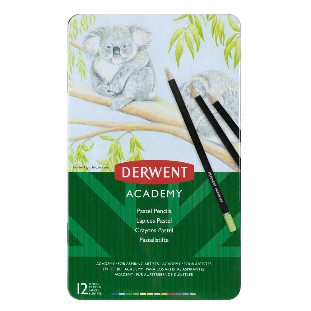 12pc Derwent Academy Art/Craft Hexagonal 3.3mm Core Pastel Colour Pencil Tin Set - Office