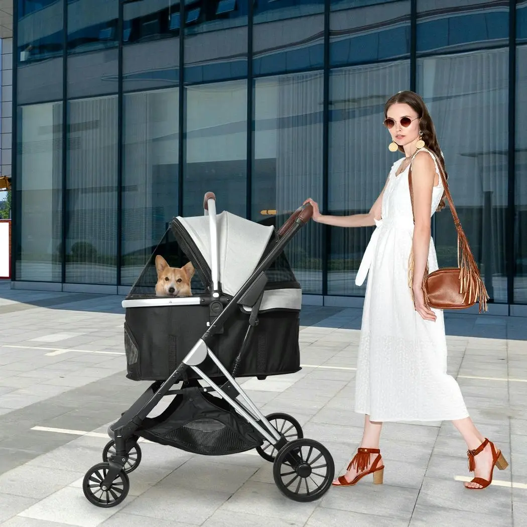 Pawz Pet Stroller Dog Cat Pram Carrier Travel Foldable Aluminium 50kg 4 Wheels - Pets