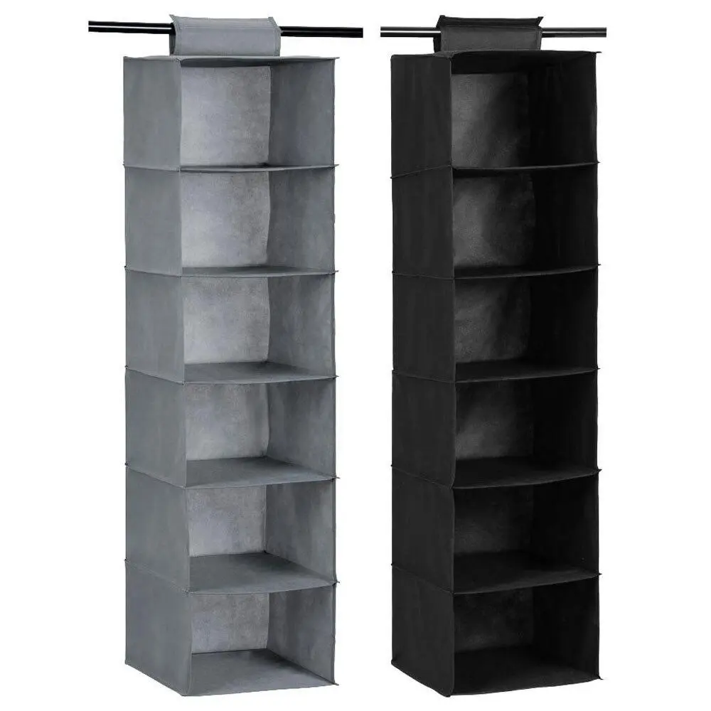 2x Box Sweden Mode 115cm 6 Tier Hanging Wardrobe Storage Clothes Organiser Asst. - Home & Garden
