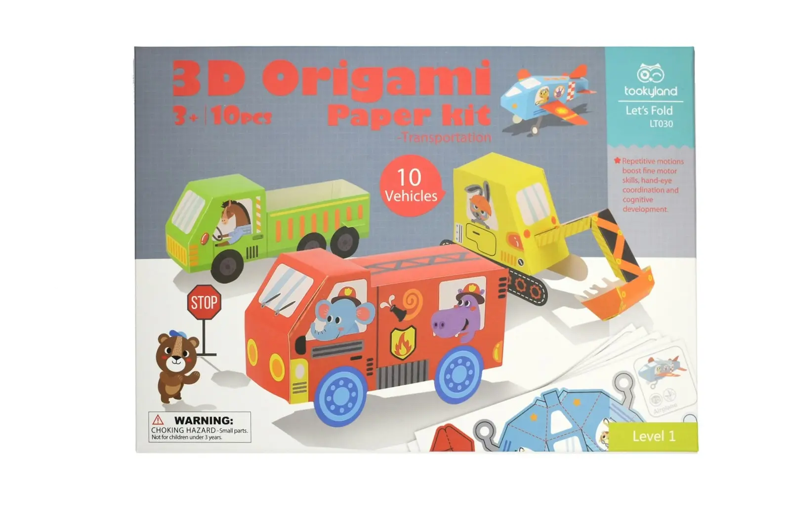 10pc Tookyland Kids 3D Origami Paper Model Vehicles Craft Kit Activity Toy 3+ - Hobbies