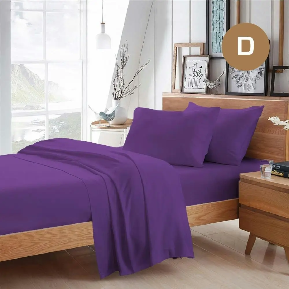 Double Size Purple Color Poly Cotton Fitted Sheet Flat Sheet Pillowcase Sheet Set - Home & Garden