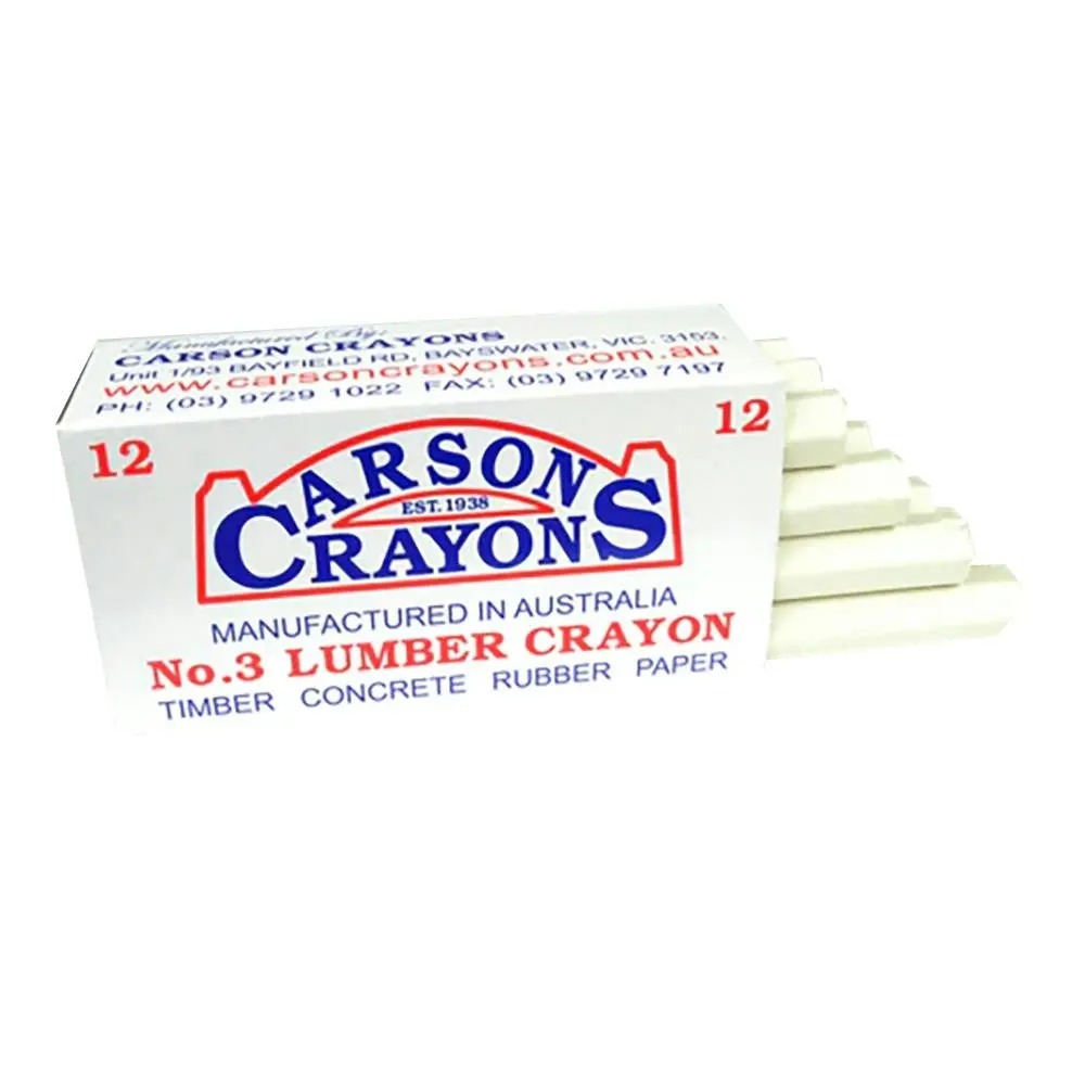 12x CARSON No.3 Timber/Concrete/Rubber/Paper Builders Marking Crayons White - Hardware