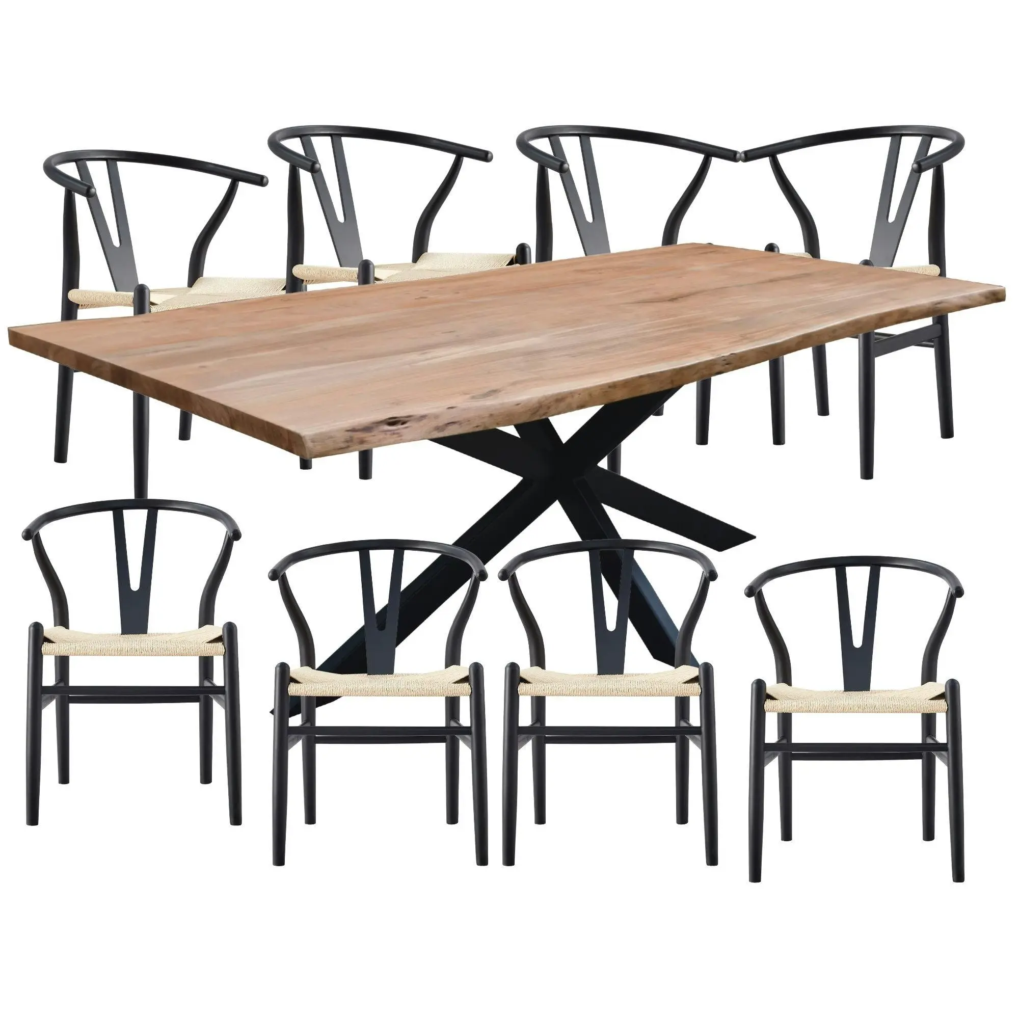 Lantana 9pc 240cm Dining Table Wishbone Chair Set - Furniture