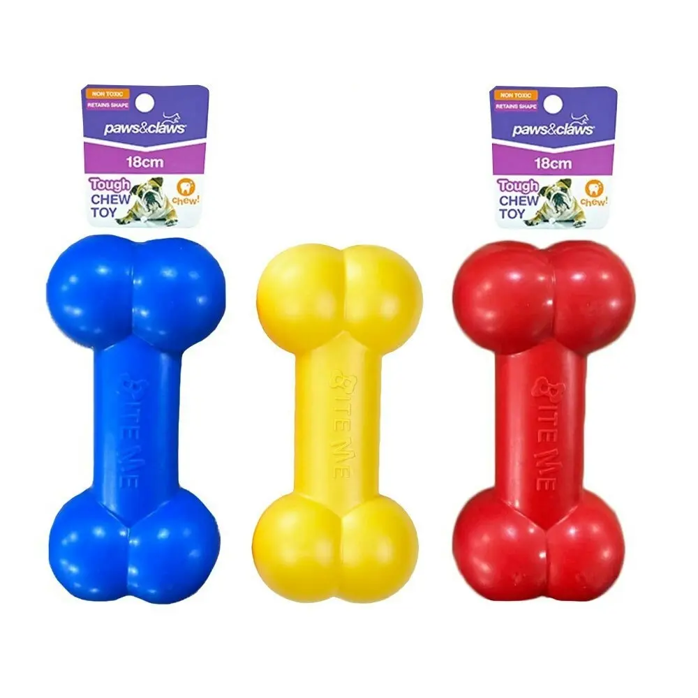 3x Paws & Claws 18cm Super Tuff Bone TPR Pet Dog Toy Interactive Fun Play Assort - Pets