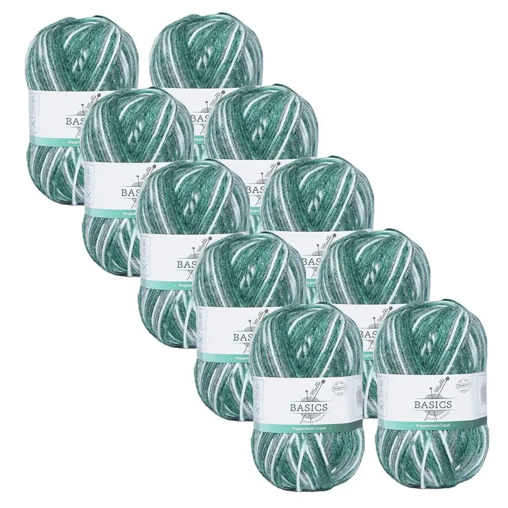 10x Malli Blend Basic Multi Colour 100g Acrylic/Poly Yarn Peppermint Crush - Hobbies