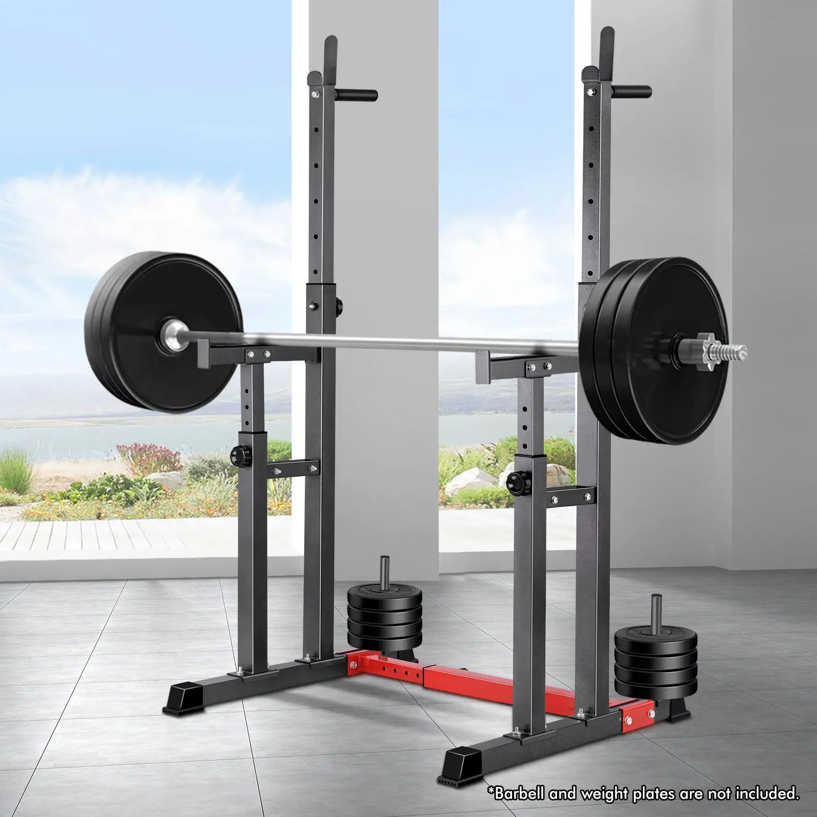 Black Lord Squat Rack Adjustable Barbell Rack Weight Bench Press Weight Lifting Gym - Sports & Outdoor