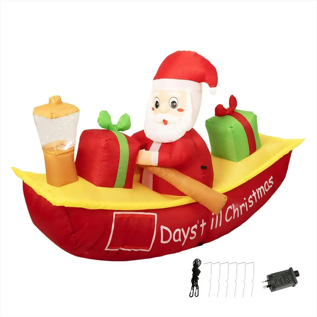 Santaco Christmas Inflatable Santa Claus Boat 2.1m Xmas Outdoor 12 LED Lights - Up to 60% Off Christmas Decoration Specials