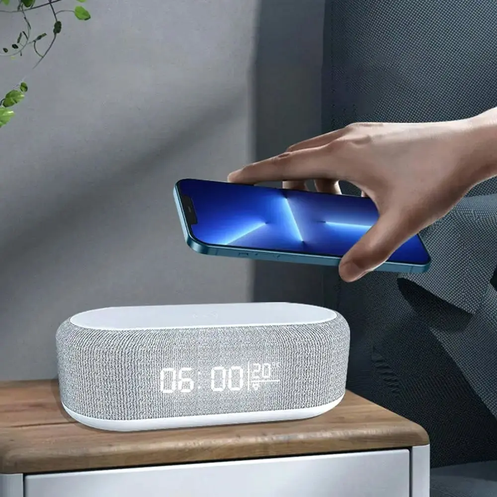 15W Wireless Charger Alarm Clock Time LED Thermometer Earphone Phone Charger - Electronics