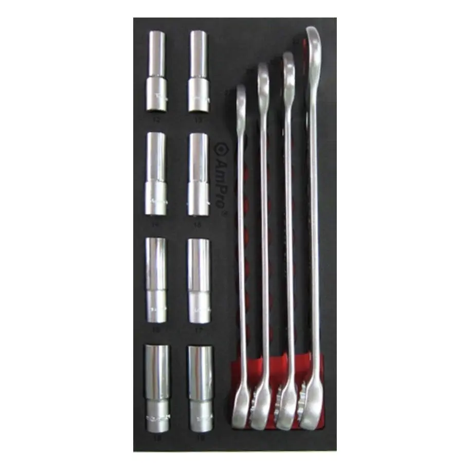 12pc Ampro 1/2" Drive Metric Deep Socket and Combination Wrench Set T40198 - Hardware
