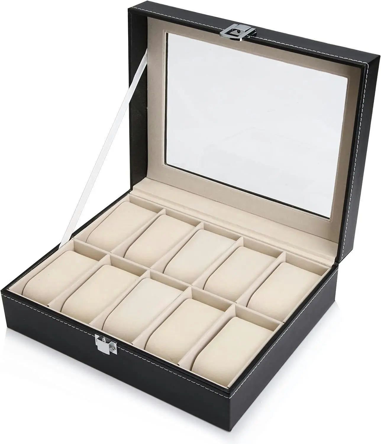 Black PU Leather Watch Organizer Display Storage Box Cases for Men & Women (10 slots) - Home & Garden